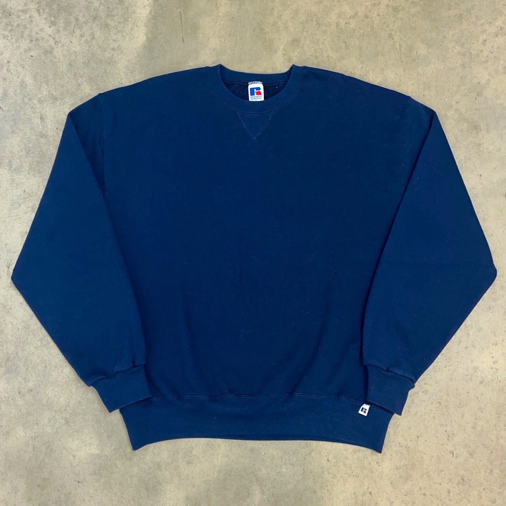 Vintage 90s Russell Athletic Navy Blue Blank Crewneck Sweatshirt
